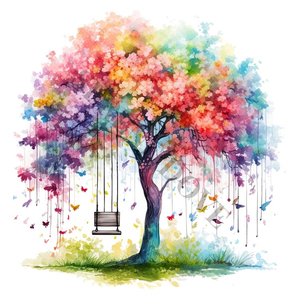 Frühling Baum Schaukel Clipart - 14 hochwertige PNGs, Digitaler Planer, Junk Journal, Sammelalbum, Erinnerungsbuch, kommerzielle Nutzung, Sublimation