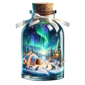 Christmas In Bottle Clipart - 15 PNG de alta calidad, libro de memoria, diarios basura, álbumes de recortes, planificadores digitales, uso comercial, sublimación
