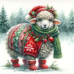 Kerstdieren set 2 clipart - 12 hoge kwaliteit PNG/JPG, digitaal papier craften, digitale planner, kleding, aquarel, digitale download