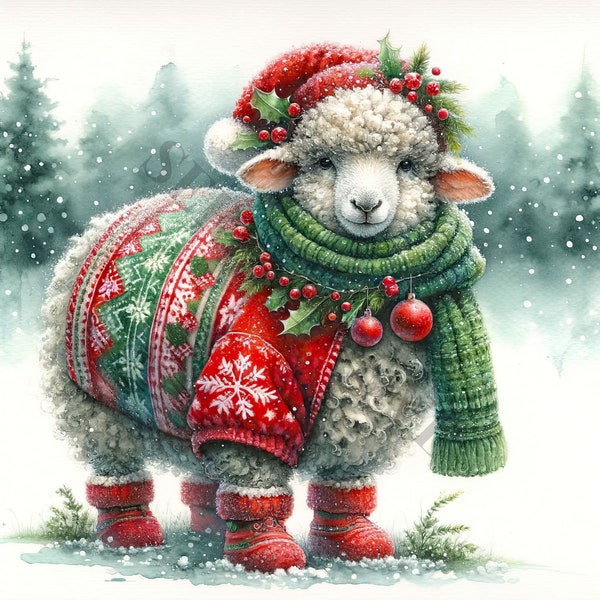 Animales de Navidad Set 2 Clipart - 12 PNG/JPG de alta calidad, elaboración de papel digital, planificador digital, ropa, acuarela, descarga digital