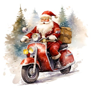 Clipart de motocicleta de Santa Claus - 12 JPG de alta calidad, elaboración de papel digital, planificador digital, ropa, acuarela, descarga digital