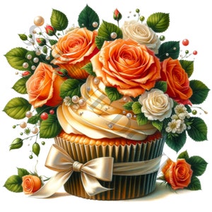Rose Cupcake Clipart - 17 PNG de alta calidad, Planificador digital, Diario basura, Álbum de recortes, Libro de memoria, Uso comercial, Sublimación