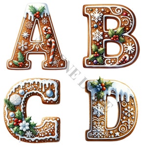 Alfabeto navideño Clipart - 26 PNG de alta calidad, libros de recuerdos, diarios basura, álbumes de recortes, planificadores, uso comercial, descarga digital,