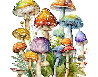 Magical Mushrooms Clipart - 13 High Quality PNGs, Digital Paper Crafting, Digital Planner, Apparel, Watercolor, Digital Download