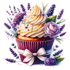 Clipart Cupcake lavande - 14 PNG de haute qualité, livre de souvenirs, journaux indésirables, albums de coupures, agendas numériques, usage commercial, sublimation