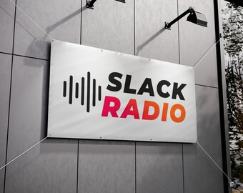 Weiße Slack-Radio-Vinyl-Banner