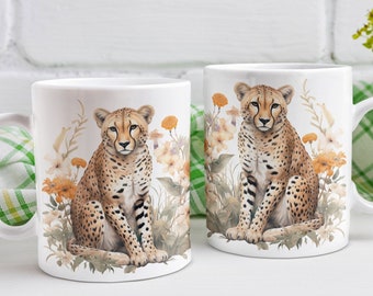 Cheetah personalised Mug, cute mug, gift for her, best friend gift, custom mug with name, cheetah lover, cottage core, animal lover gift.