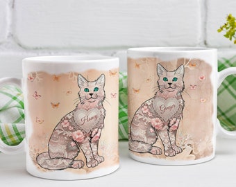 PERSONALISED CAT MUG, Cat lover gift, custom cat mug, named cat gift, gift for her, cat mum gift, vintage cat gift, cat coffee mug with name