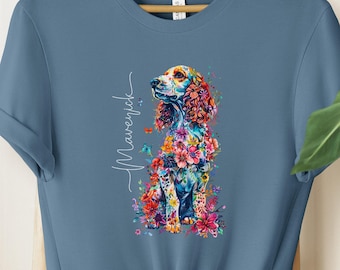 GEPERSONALISEERDE COCKER SPANIEL T-shirt kleurrijke bloemen T-shirt voor cocker-liefhebber cadeau voor haar aangepaste shirt eigenaar cocker-spaniël met naam spaniël moeder