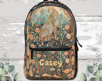 PERSONALIZED BACKPACK Cheetah school backpack for kids custom backpack for Cheetah loving kids back to school fun bag with name for teen.