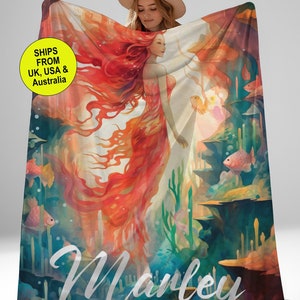 CHILD&#39;S MERMAID BLANKET personalised velveteen plush blanket for girls blanket for mermaid lover gift blanket for girls custom mermaid throw