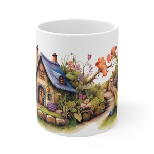 Cottage Garden Ceramic Mug 11oz, cottage core gift mug, gift for fairy lover, girls gift idea, whimsical boho gift idea, fairy garden mug.