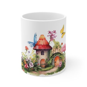 Cottage Garden Ceramic Mug 11oz, cottage core gift mug, gift for fairy lover, girls gift idea, whimsical boho gift idea, fairy garden mug.