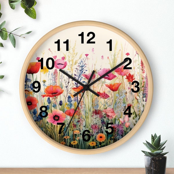 COTTAGE GARDEN CLOCK cottage core wall clock with numbers boho floral decor country cottage style house warming poppies gift bohemian clock.