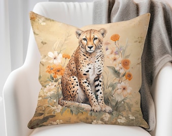 Cheetah Pillow Cover, gift for cheetah lover, wildlife pillow cover, country decor cushion cover, cottage core, Africa decor, cat lover gift