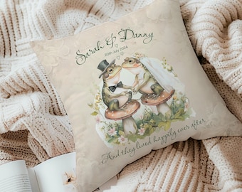 PERSONALIZED FROG WEDDING pillow cover, Cute frog gift for wedding custom anniversary gift named frog pillow cover for couples frog lover.