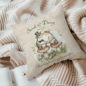 PERSONALIZED FROG WEDDING pillow cover, Cute frog gift for wedding custom anniversary gift named frog pillow cover for couples frog lover.