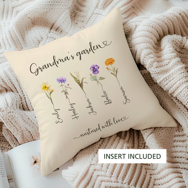 CUSTOM GRANDMA'S GARDEN Pillow gift for grandma mothers day personalized birthflower pillow with grandkids names custom cushion gift nana.