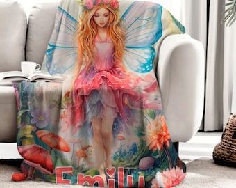 CHILD'S PERSONALISED BLANKET Fairy velveteen plush blanket for girls blanket for fairy lover gift throw for girls personalised fairy blanket