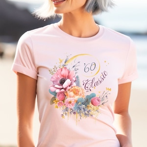 1960 BIRTH YEAR TSHIRT year of birth t-shirt 1960 gift for mom floral tee for mum born in 1960 birthday gift shirt birth year floral tshirt.