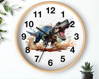 DINOSAUR WALL CLOCK Dinosaur lover clock T-Rex decor clock for teen jurassic lover gift for boys wall clock dinosaur decor kids room gift.