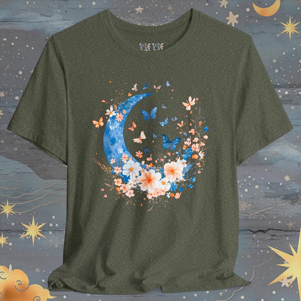 Blue Moon Unisex T-shirt Celestial Tee Gift for Her Floral Moon