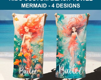 TOALLA DE PLAYA PERSONALIZADA, Toalla de playa sirena, toalla personalizada para niños, toalla de playa amante de la sirena personalizar regalo niños toalla de playa sirena