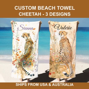 CUSTOM CHEETAH Beach Towel Cheetah pool towel for kids Cheetah lover personalized gift for teen with name cheetah custom gift beach towel.