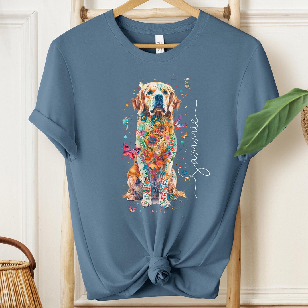 PERSONALIZED GOLDEN RETRIEVER Tshirt Colorful Floral Tee for Golden ...