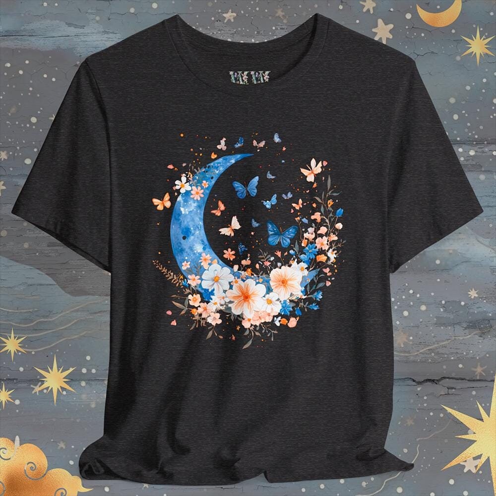 ★OAMC★ Moon T-shirt Frost Blue 23E28OAY05COT00727071 Blue Moon Unisex T-shirt Celestial Tee Gift for Her Floral