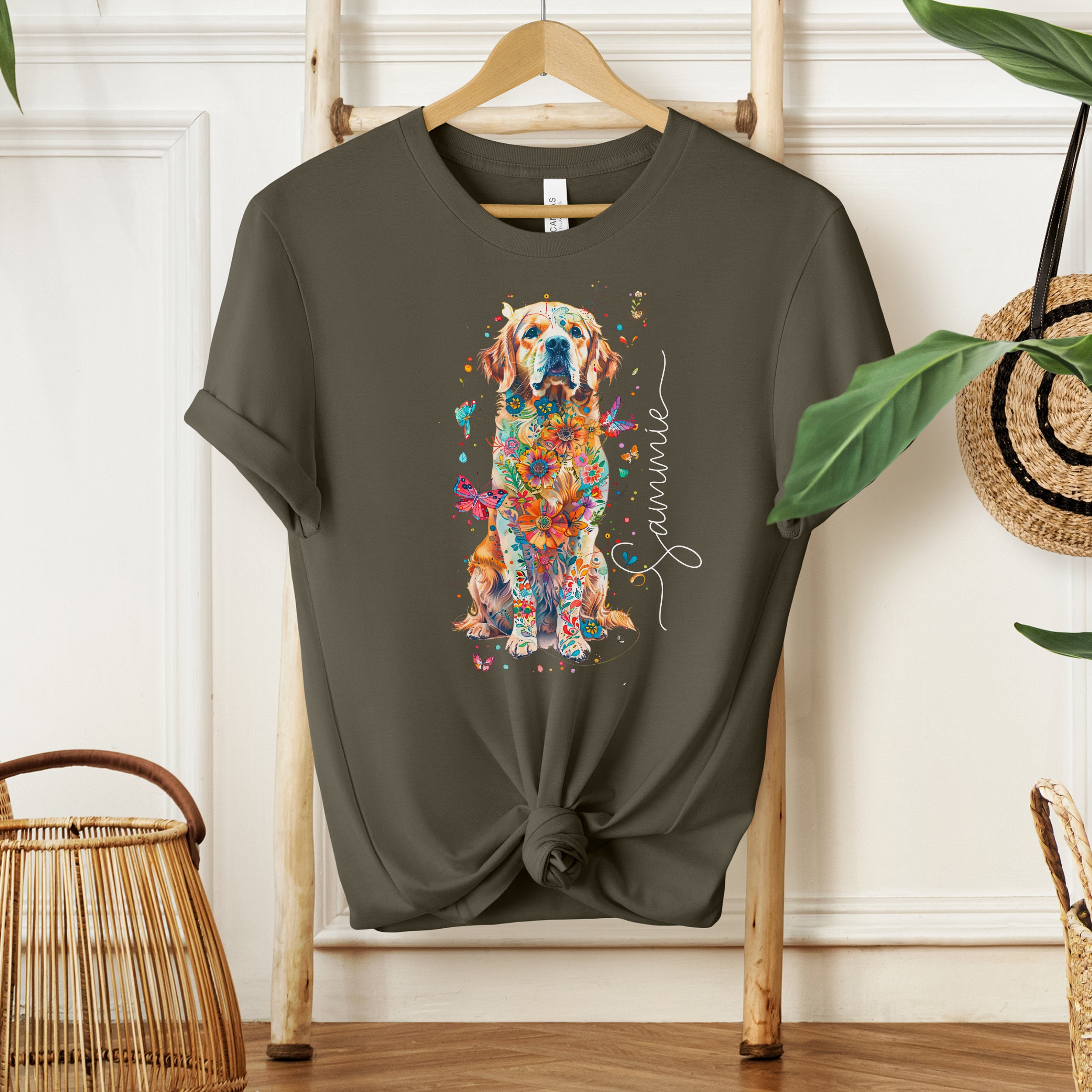 PERSONALIZED GOLDEN RETRIEVER Tshirt Colorful Floral Tee for Golden ...