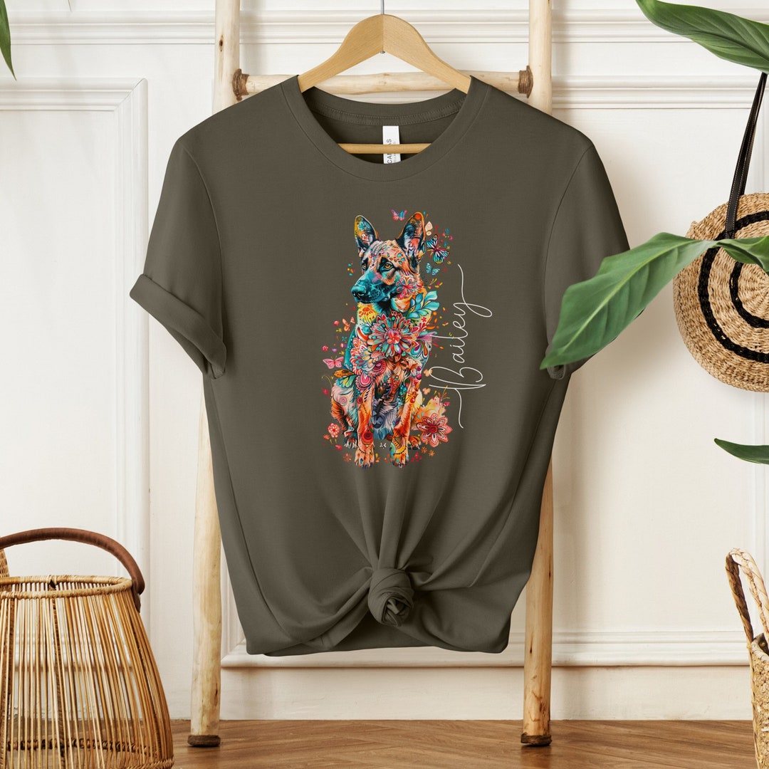 PERSONALIZED GERMAN SHEPHERD Tshirt Colorful Floral Tee for Shepherd ...
