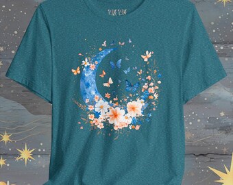 Blue Moon Unisex T-shirt Celestial Tee Gift for Her Floral