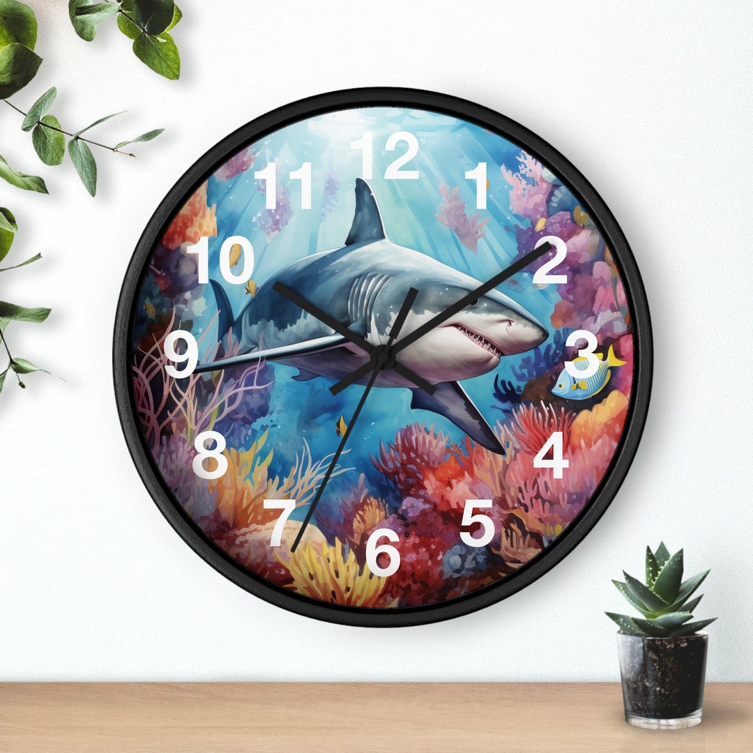 SHARK WALL CLOCK Shark Lover Clock Ocean Reef Decor Clock Etsy