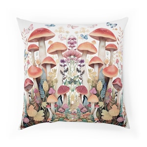 WILD MUSHROOM CUSHION mushroom core throw pillow boho home decor gift mushroom lover wildflower cottage core scatter cushion vintage decor.