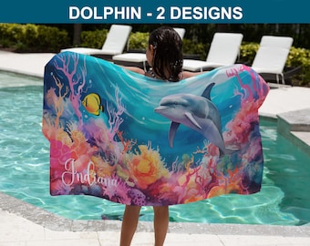 PERSONALIZED BEACH TOWEL Dolphin beach towel personalised towel kids Dolphin lover beach towel custom gift kids coral reef beach towel gift.