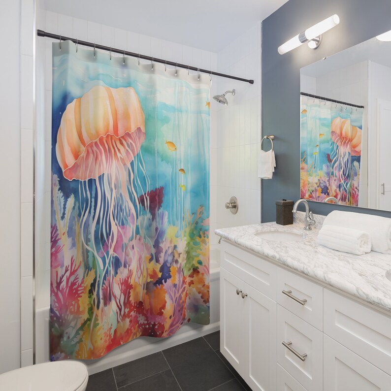 JELLYFISH SHOWER CURTAIN Coral Reef Shower Curtain for Etsy