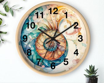 FIBONACCI WALL CLOCK beach wall clock boho spiral decor coastal style house warming gift for teen bohemian fibonacci decor nautical gift.