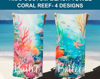 PERSONALISED BEACH TOWEL Coral Reef beach towel personalised towel kids Reef lover beach towel personalise gift kids coral reef beach towel.