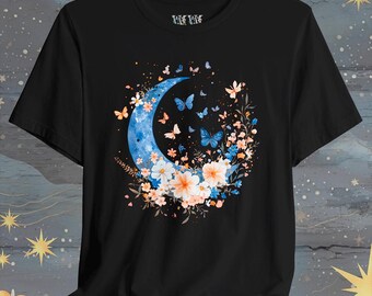 ALEXIA STAM　Harlow blue moon Blue Moon Unisex T-shirt Celestial Tee Gift for Her Floral