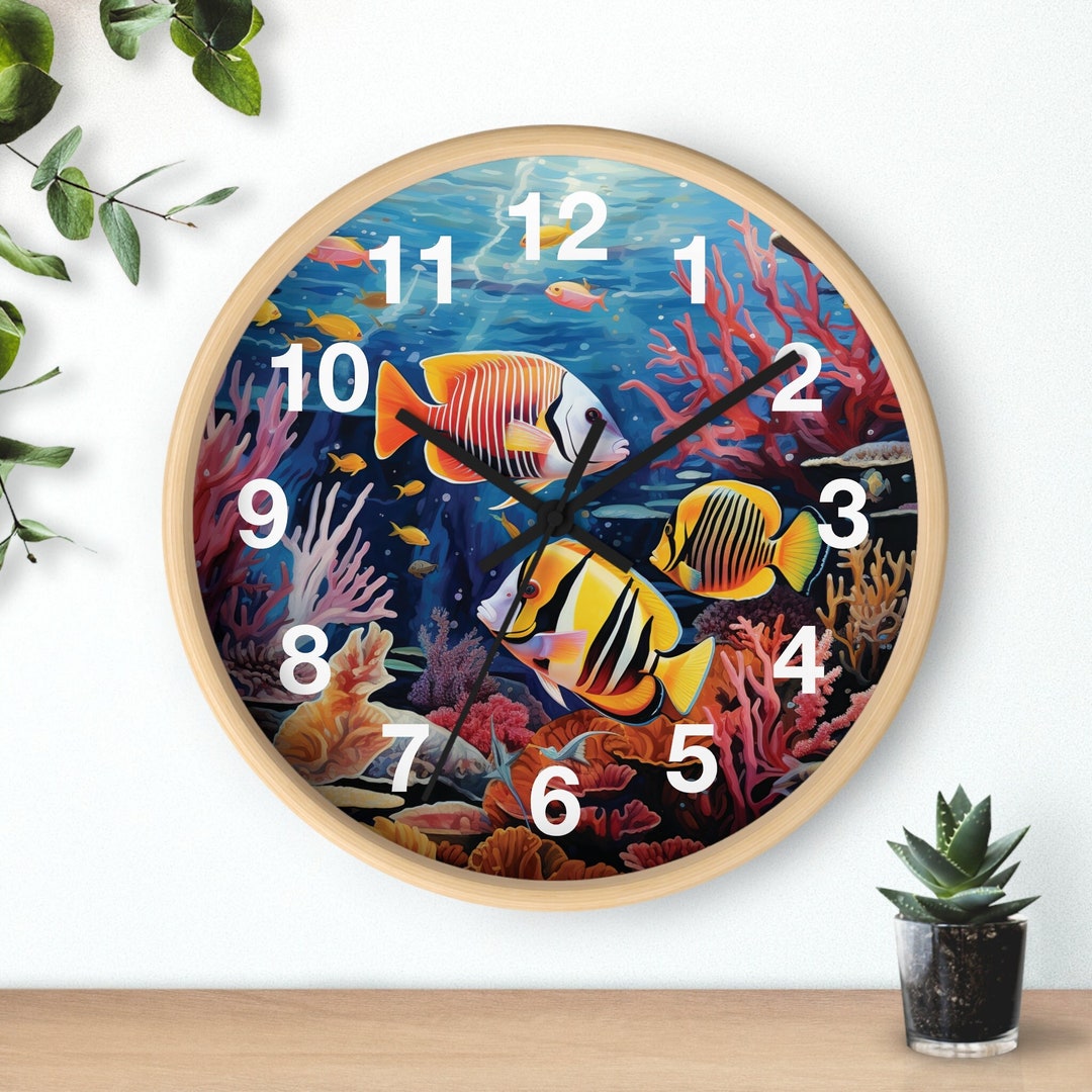 TROPICAL FISH CLOCK Reef Lover Wall Clock With Numbers Ocean Reef Decor ...