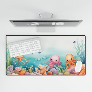 OCTOPUS DESK MAT cute kids mouse pad large mouse mat tropical desk pad gaming mouse pad for keyboard coral reef decor office gift workmate.