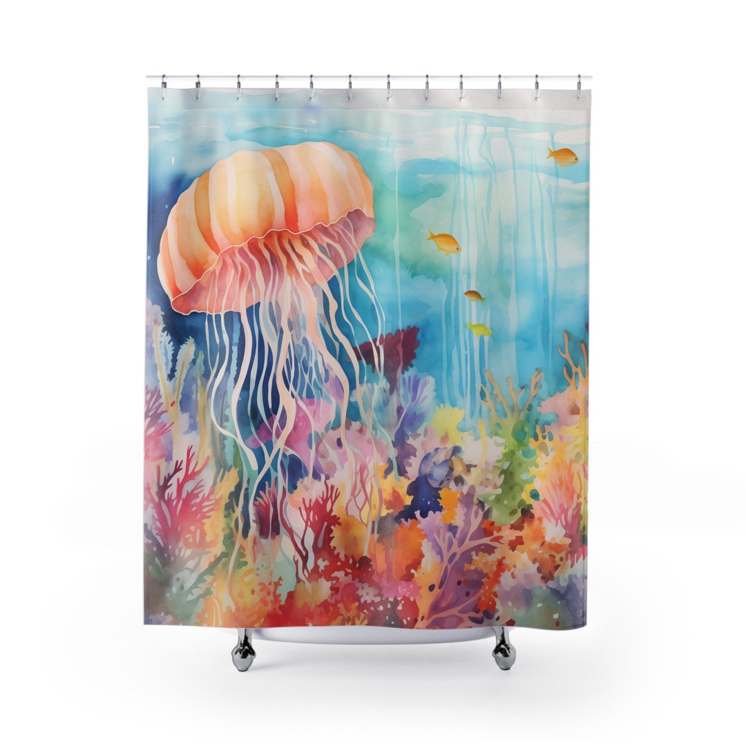 JELLYFISH SHOWER CURTAIN Coral Reef Shower Curtain for Etsy