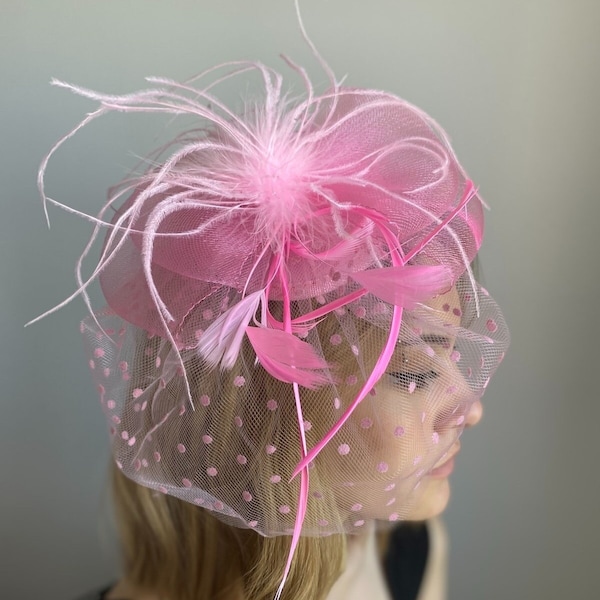 Candy Pink Fascinator Feathers, Tea Party Cocktail Hat, Kentucky Derby Hat for Women, Bridal Fascinator