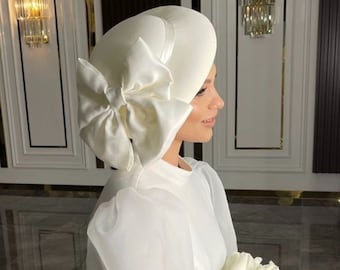 Bridal Bow Top Hat, Wedding Cloche Hat with Bowknot, Vintage Headpiece, Cap for Bride