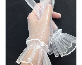 Gants de mariée en tulle transparent à volants, gants de mariage courts transparents avec volants, gants de soirée cosplay