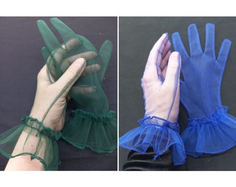 Colorful Sheer Ruffle Tulle Gloves, Short Bridal Gloves, Party Gloves Women, Prom Cosplay Costume Dance Gloves