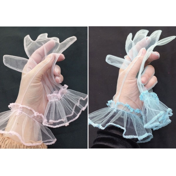 Baby Pink Blue Dance Party Ruffle Gloves, Sheer Tulle Short Ruffle Gloves, Bridal Gloves Prom Gloves