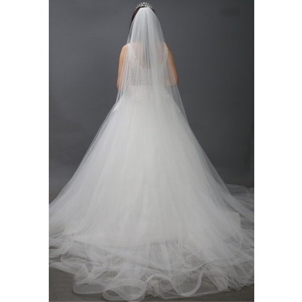 Chapel Veil 2 Tiers White Soft Tulle, Floor Length Wedding Veil, Long Bridal Veil Double Layer