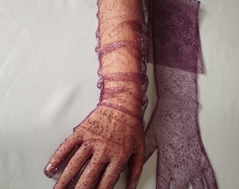 Glitter Tulle Opera Gloves: Sparkle Party Cosplay Gloves